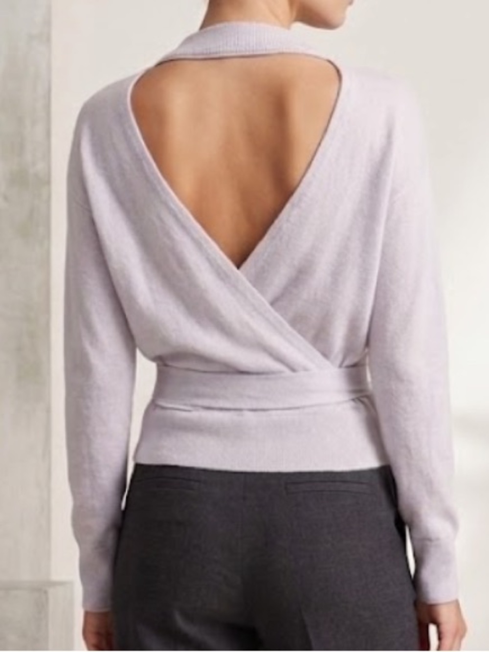 Halogen 50% wool Ballet Wrap Back Long Sleeve Pullover Knit Sweater Gray XS